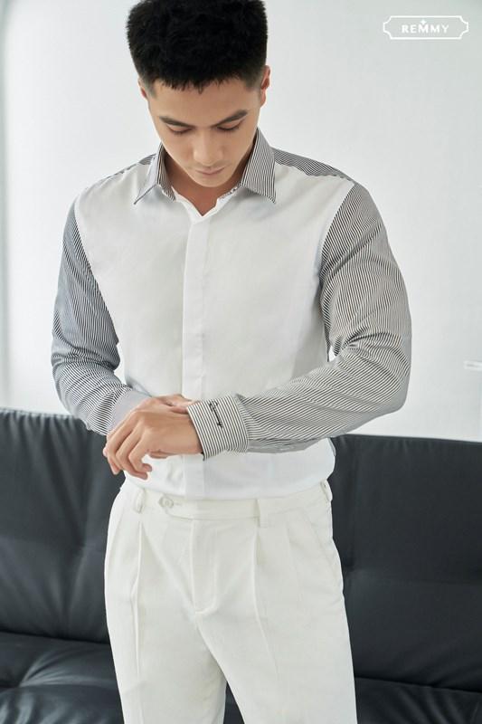 SM thân trước trắng, thân sau+ cánh kẻ sọc nhỏ đen- trắng