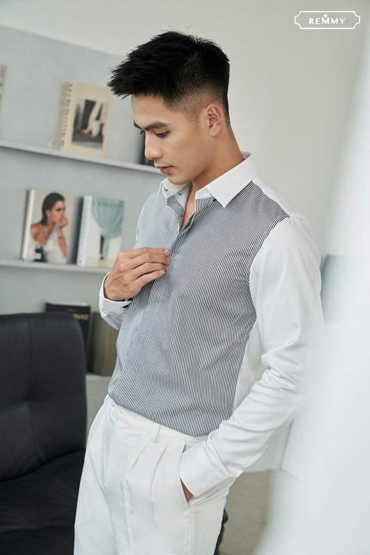 SM thân trước kẻ sọc nhỏ đen- trắng, thân sau+ cánh tay trắng