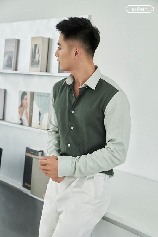 SM phối thân trước xanh rêu- cổ+thân sau xanh nhạt