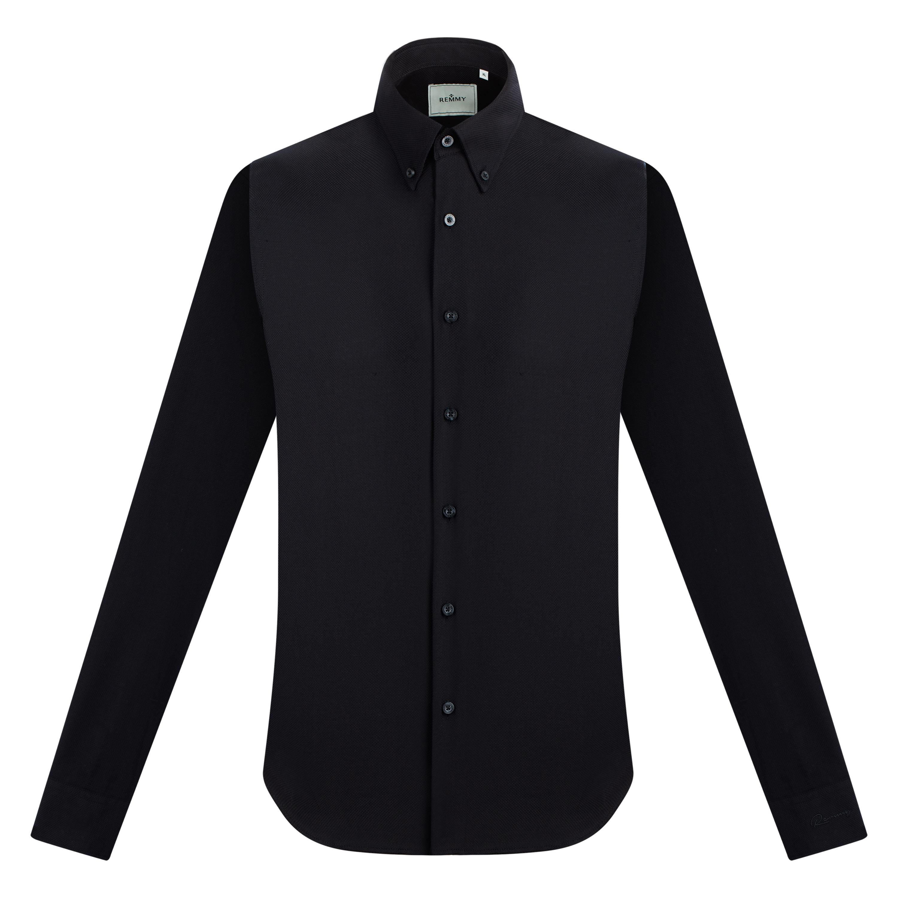 SM đen vải sần- cổ button down