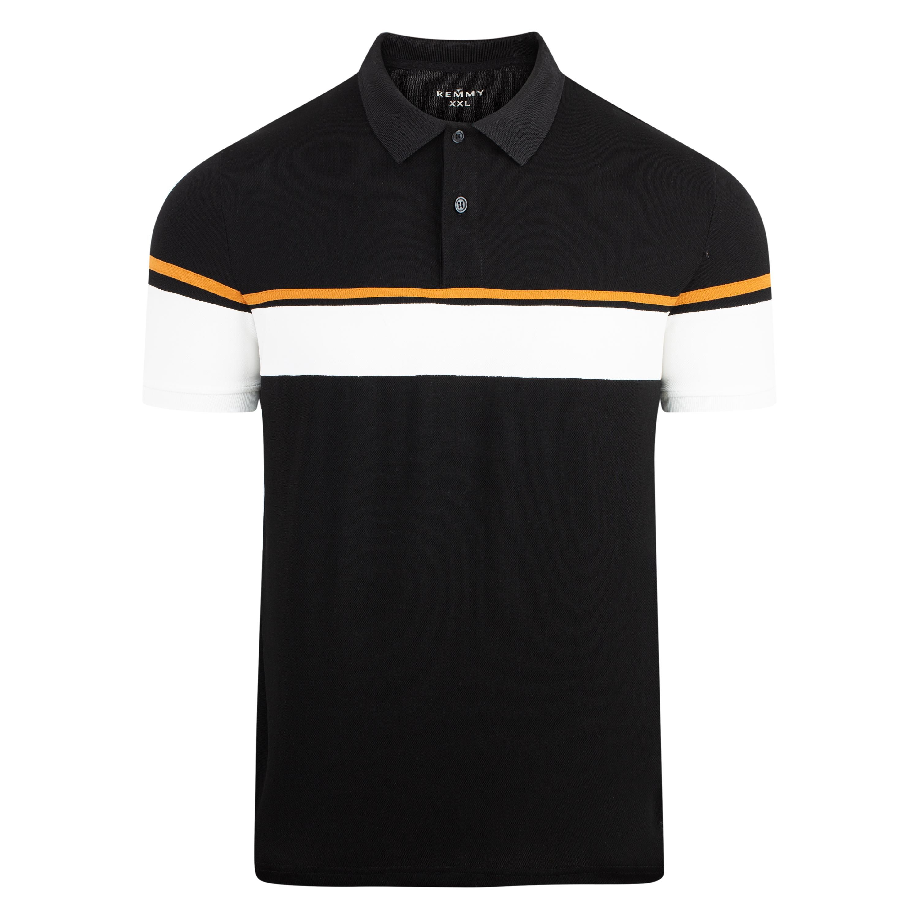 AF polo đen kẻ ngực trắng- cam #811