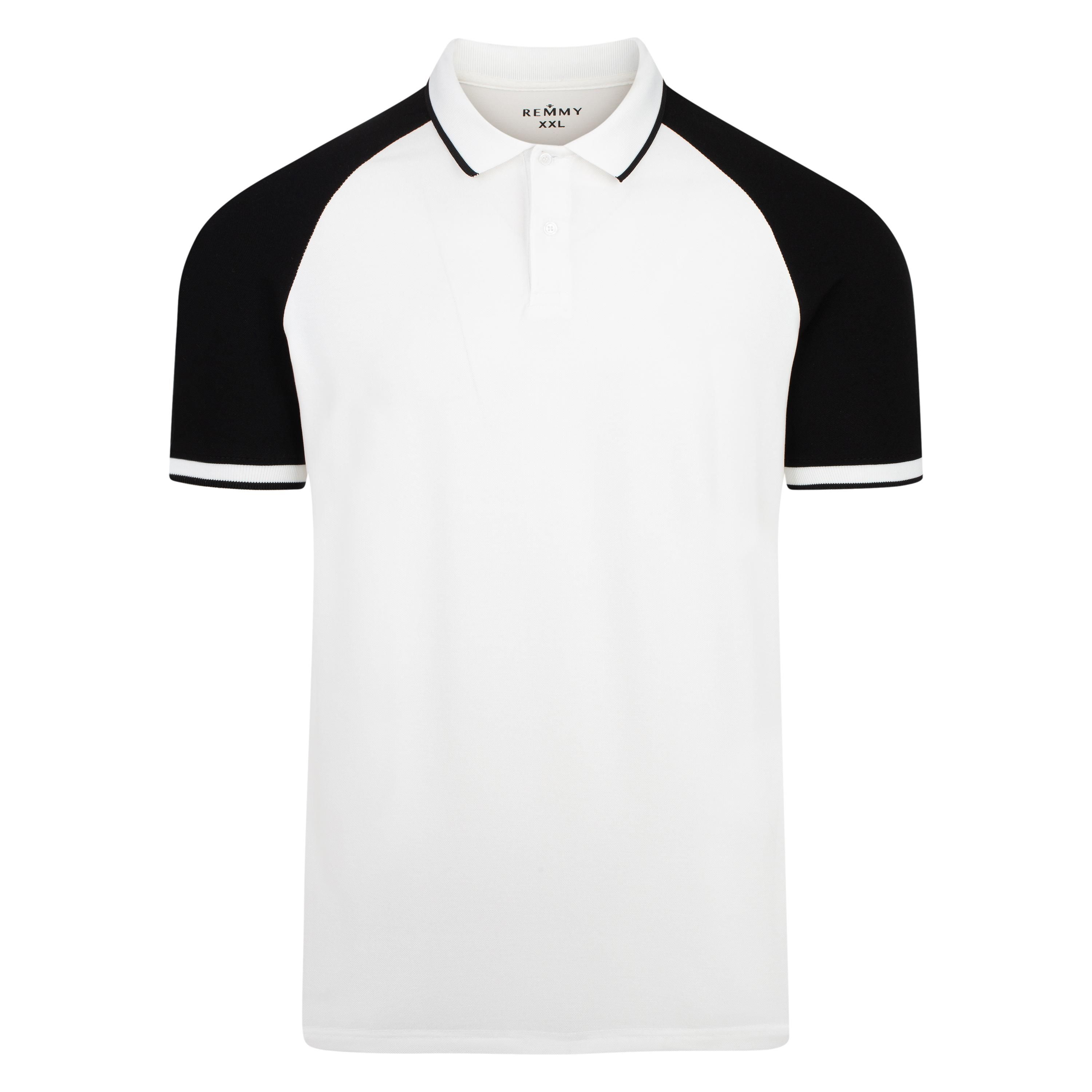AF polo trắng, tay đen, cổ kẻ viền đen