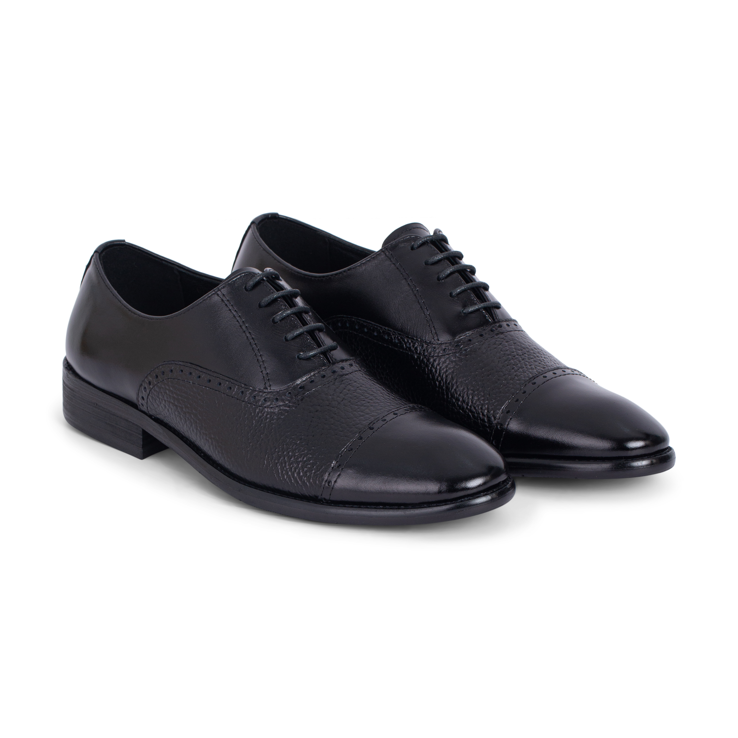 Giày buộc dây đen - nối mũi ngang da sần sz 40