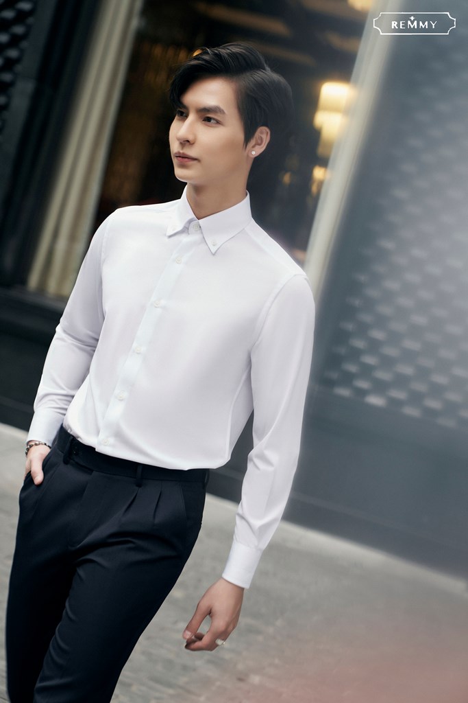 SM trắng tinh vải mềm, cổ button down #985