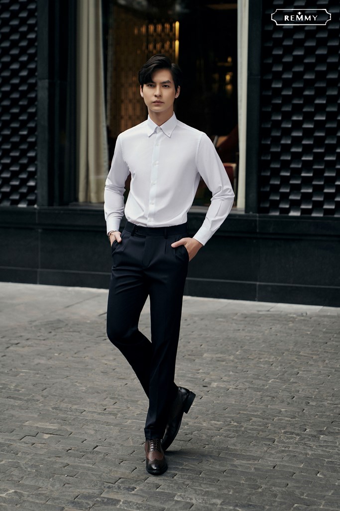 SM trắng tinh vải mềm, cổ button down #985