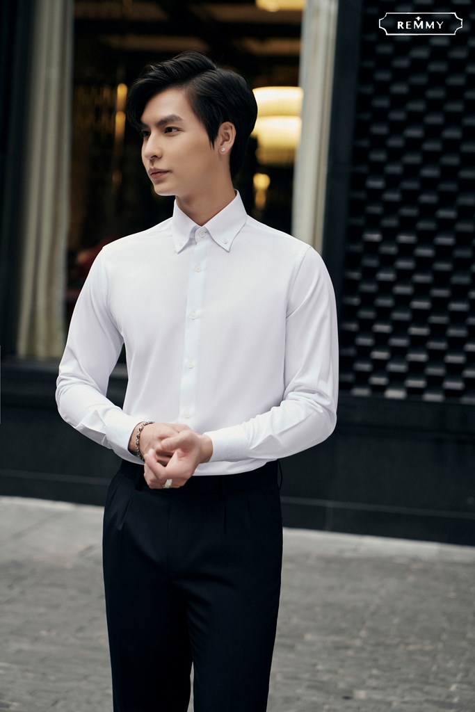SM trắng tinh vải mềm, cổ button down #985