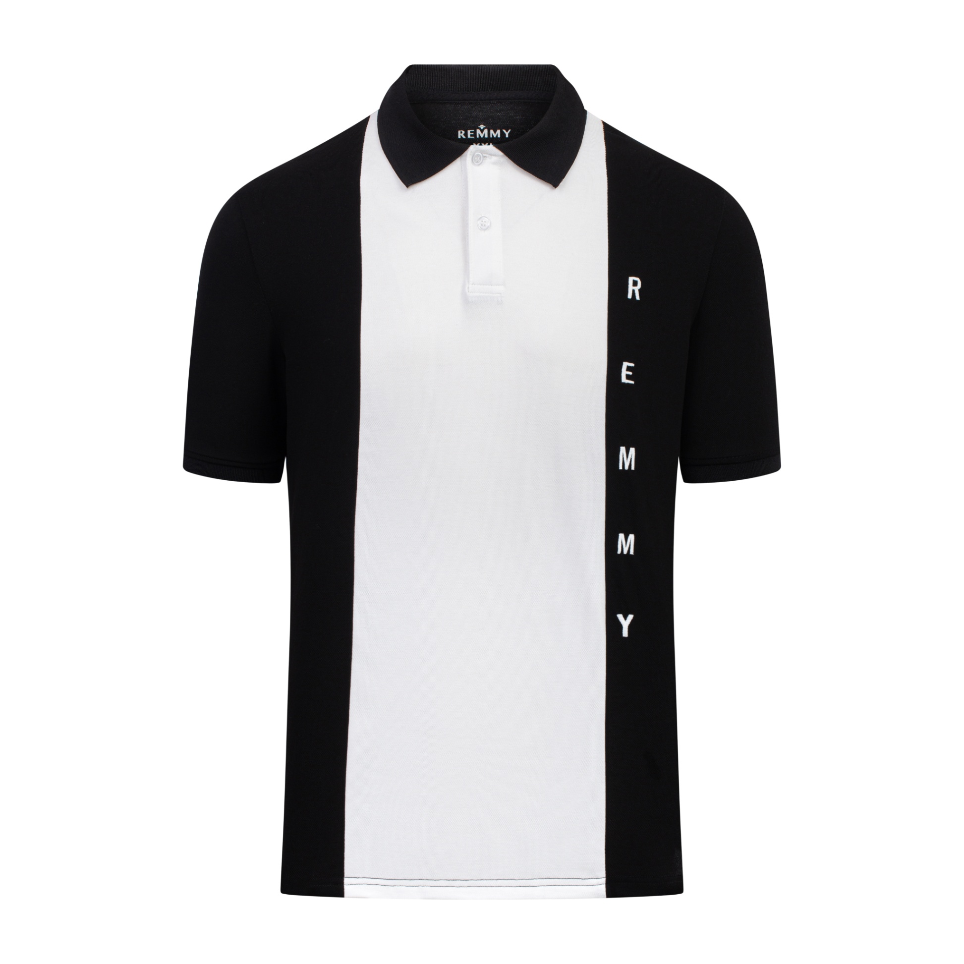 AF polo đen phối trắng dọc giữa áo REMMY thêu dọc #01