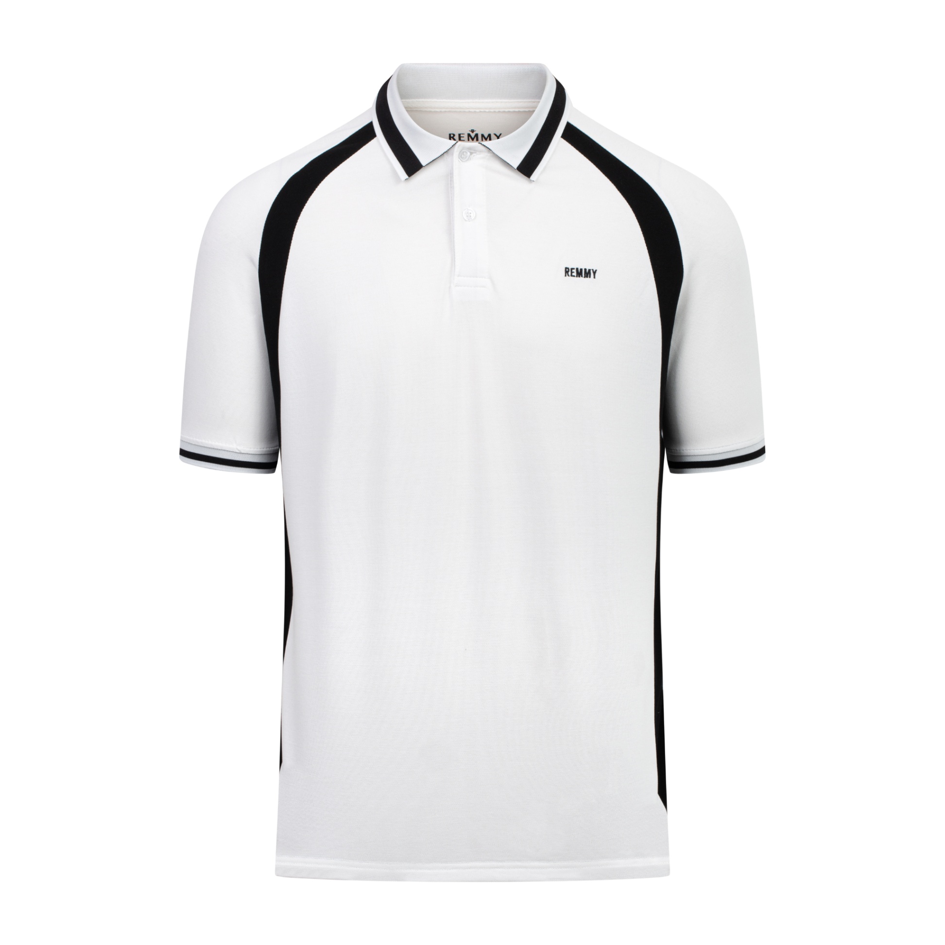 AF polo trắng phối đen dọc sườn, cổ kẻ đen #02