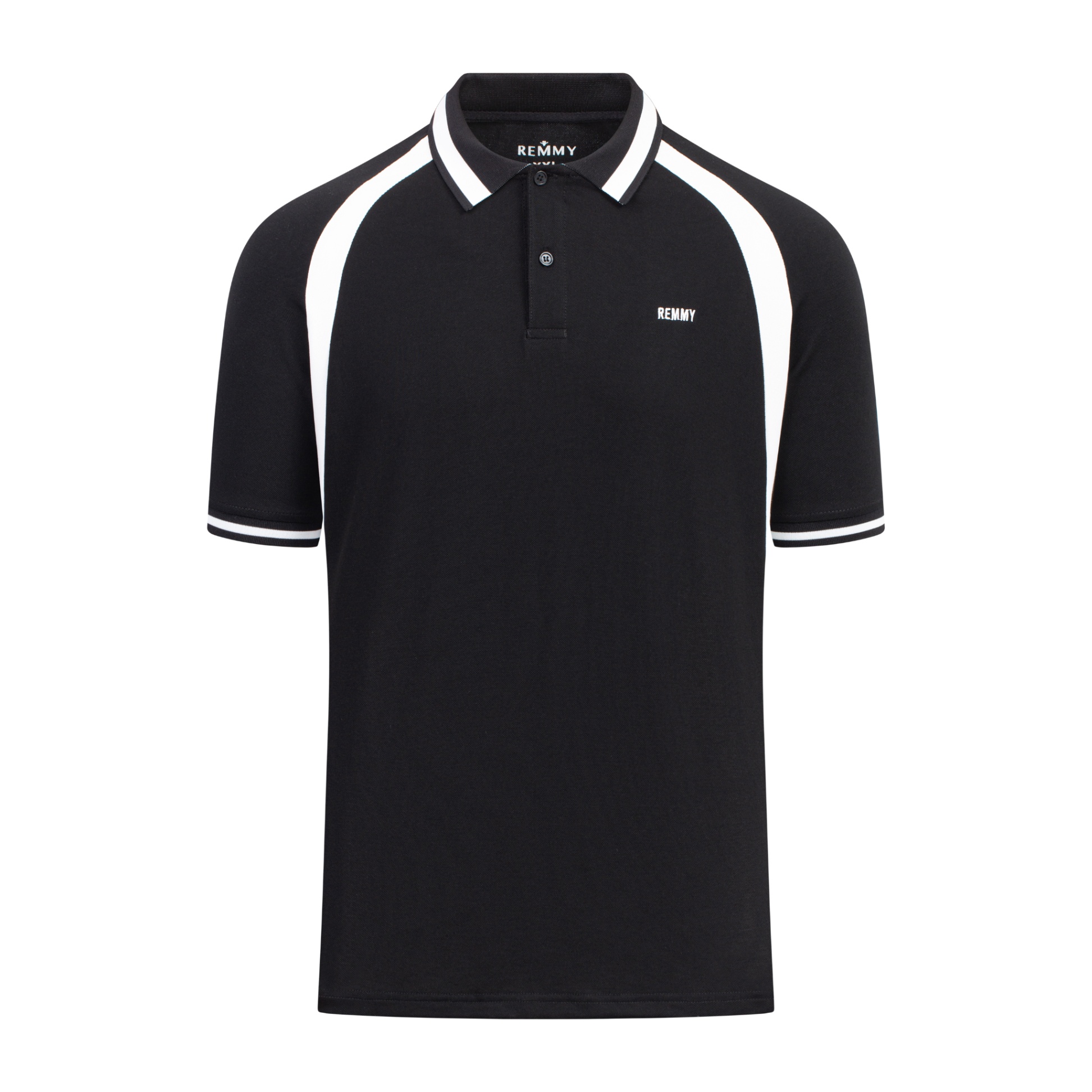 AF polo đen phối trắng dọc sườn, cổ kẻ trắng #02