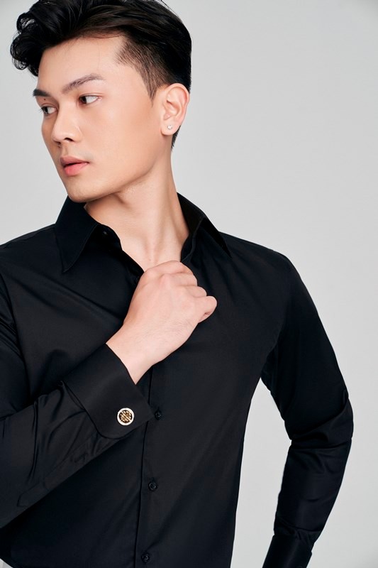 SM đen, cổ đứng- cufflink tay #977