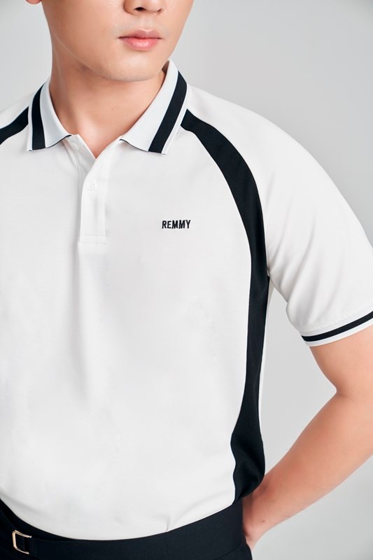 AF polo trắng phối đen dọc sườn, cổ kẻ đen #02