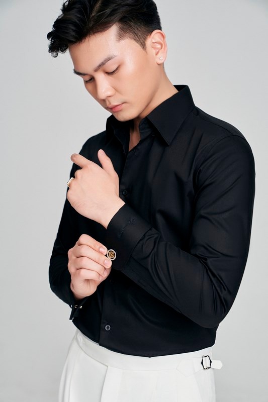 SM đen, cổ đứng- cufflink tay #977