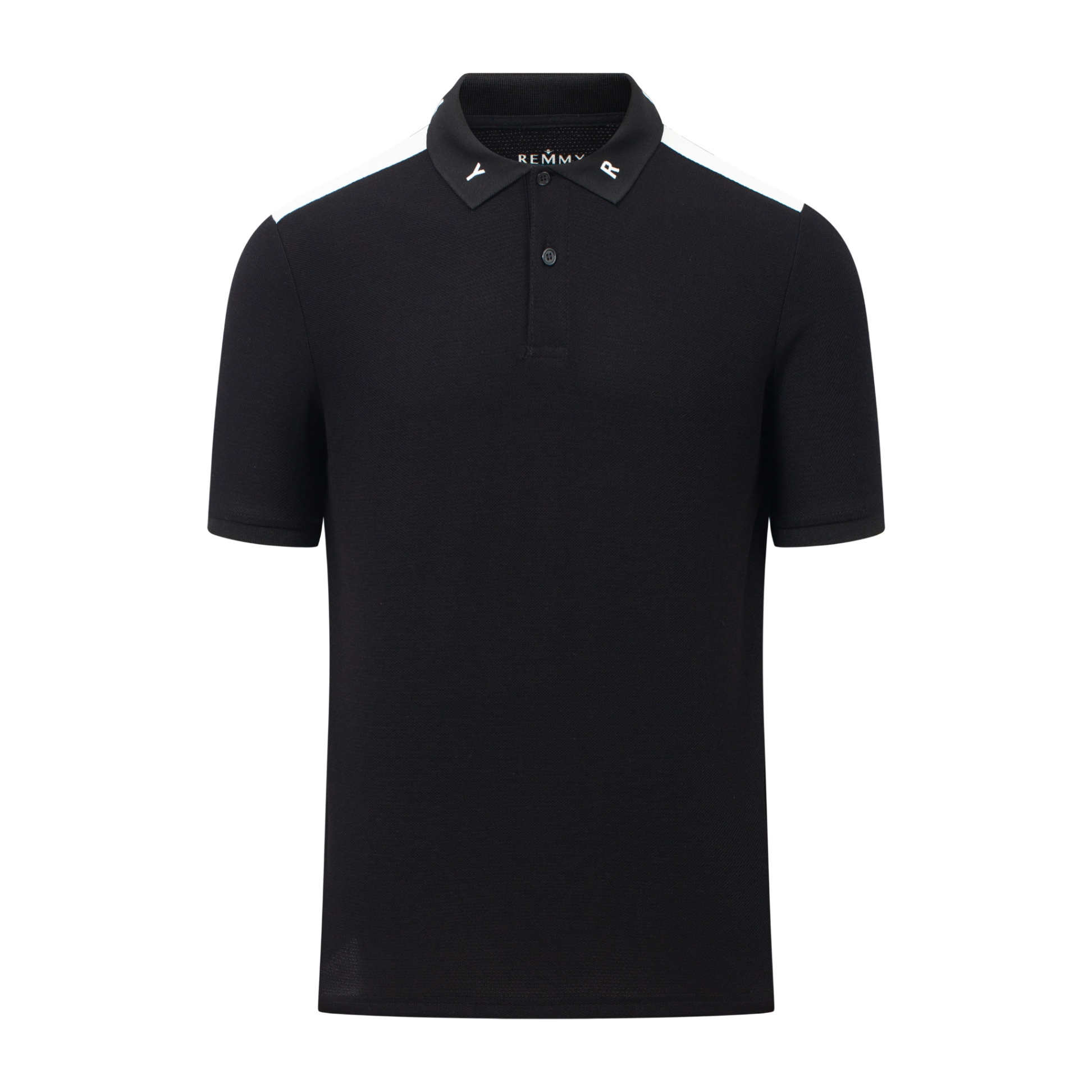 AF polo đen, đáp cầu vai trắng- thêu REMMY quanh cổ #1010