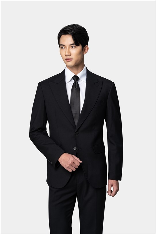 Vest ve nhọn, đen vải dệt chéo #500