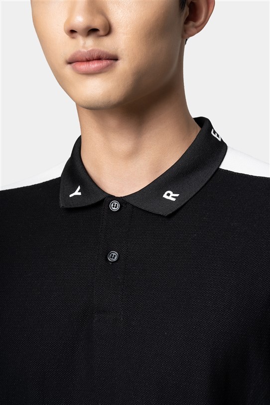 AF polo đen, đáp cầu vai trắng- thêu REMMY quanh cổ #1010