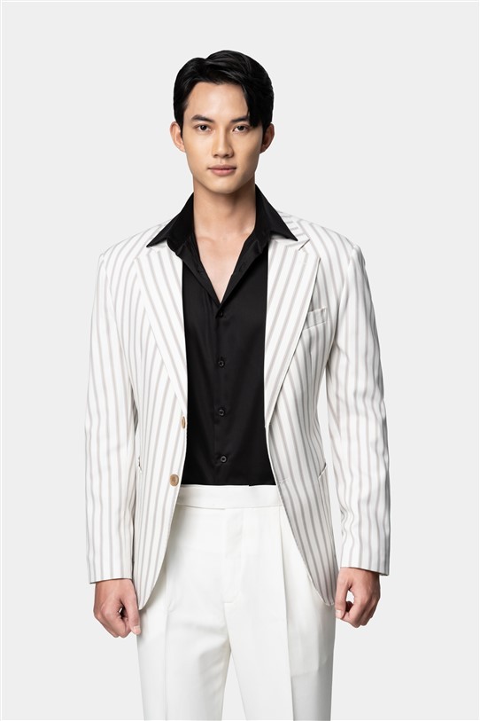 Blazer kẻ sọc trắng kem- nâu- ghi #505