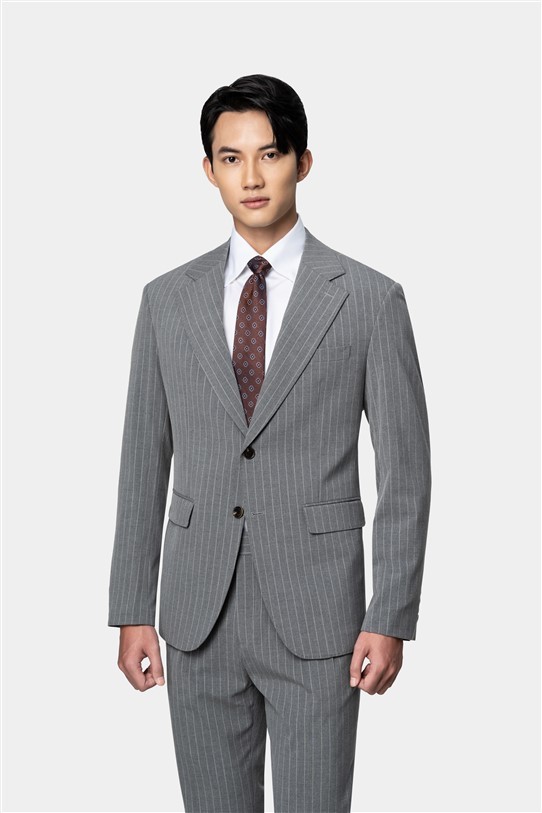 Vest ghi nhạt kẻ sọc, cổ chữ K #506