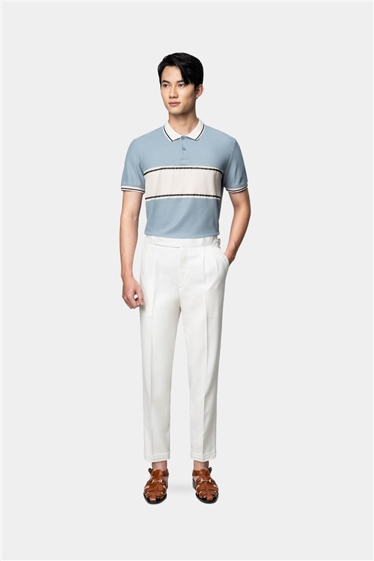 AF polo xanh dương nhạt, kẻ trắng to ngang ngực #1012