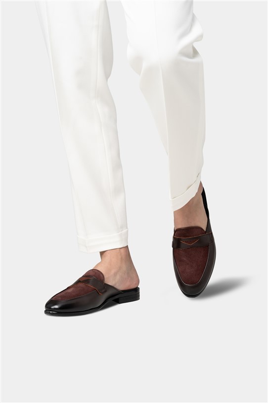 Giày sục lá đề nâu- da lộn, đai khoét sz 40