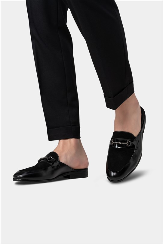 Giày sục lá đề đen- da lộn, đai bóng sz 39
