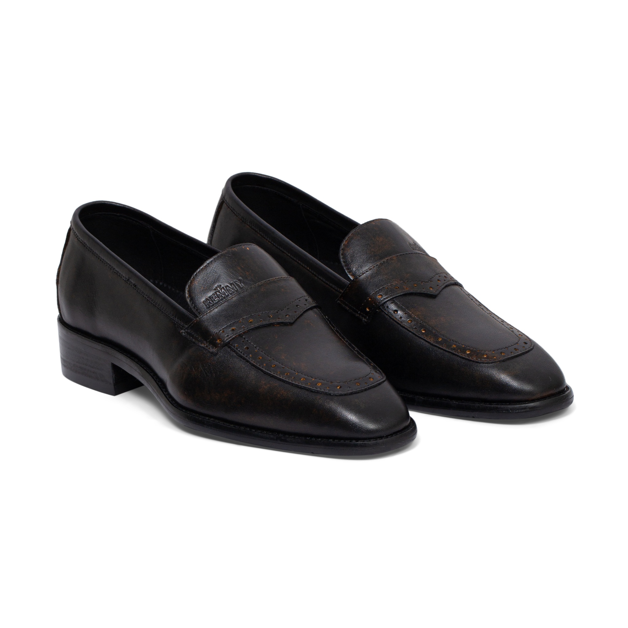 Giày lười đen vân, đục lỗ hoa văn sz 41