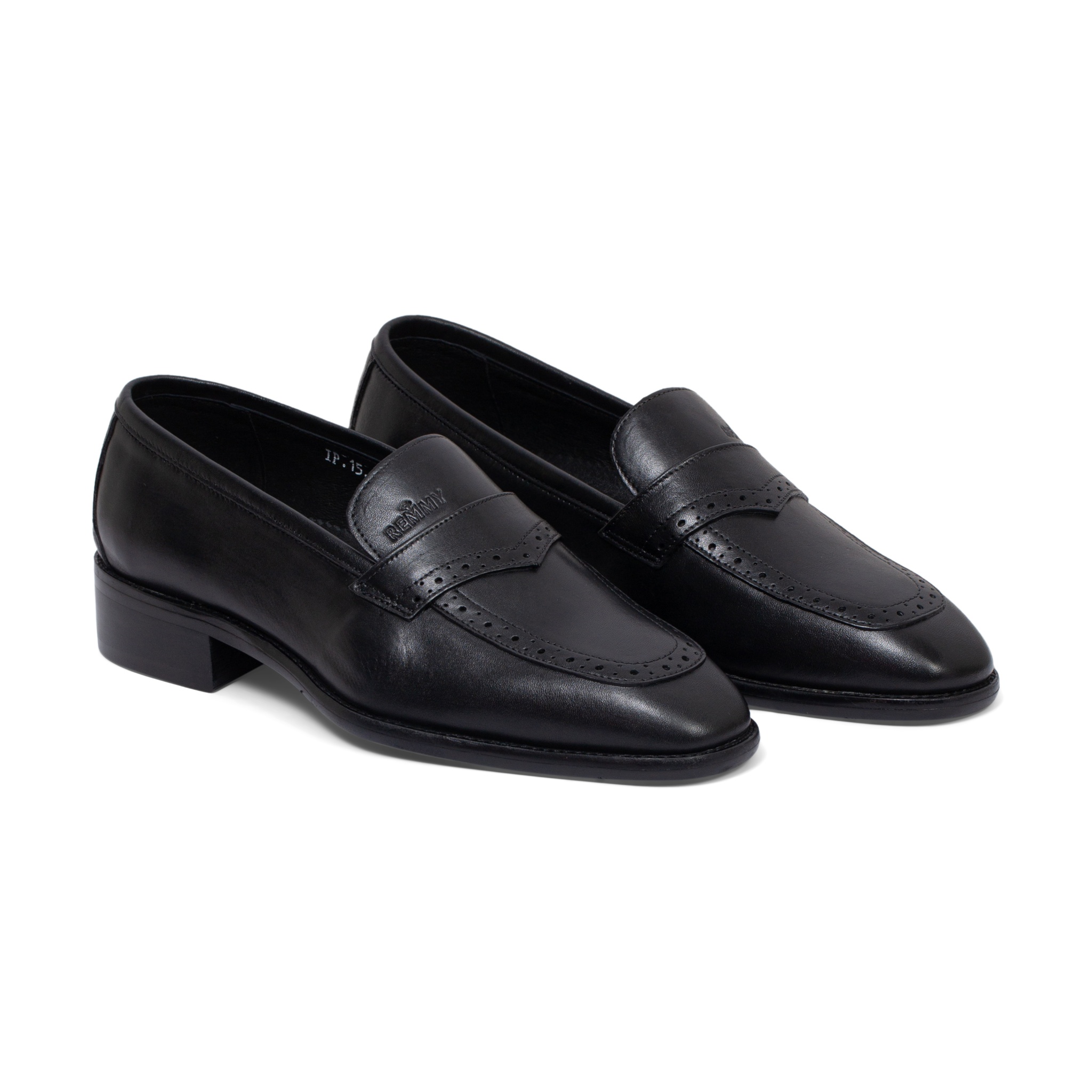 Giày lười đen trơn, đục lỗ hoa văn sz 41
