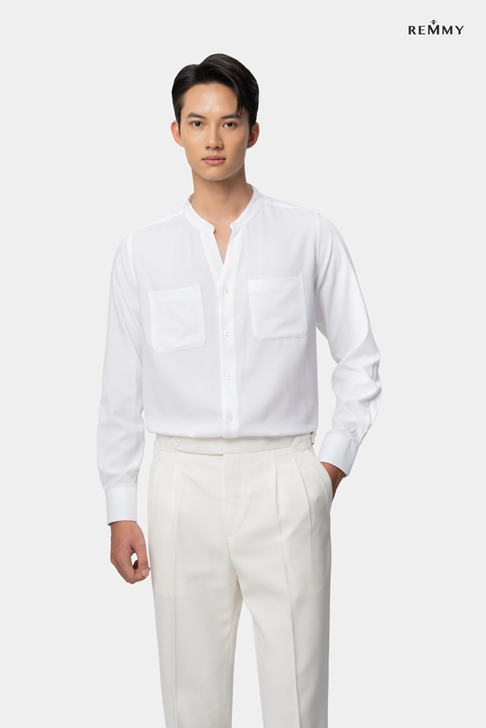 SM trắng dài tay cổ tàu #1004