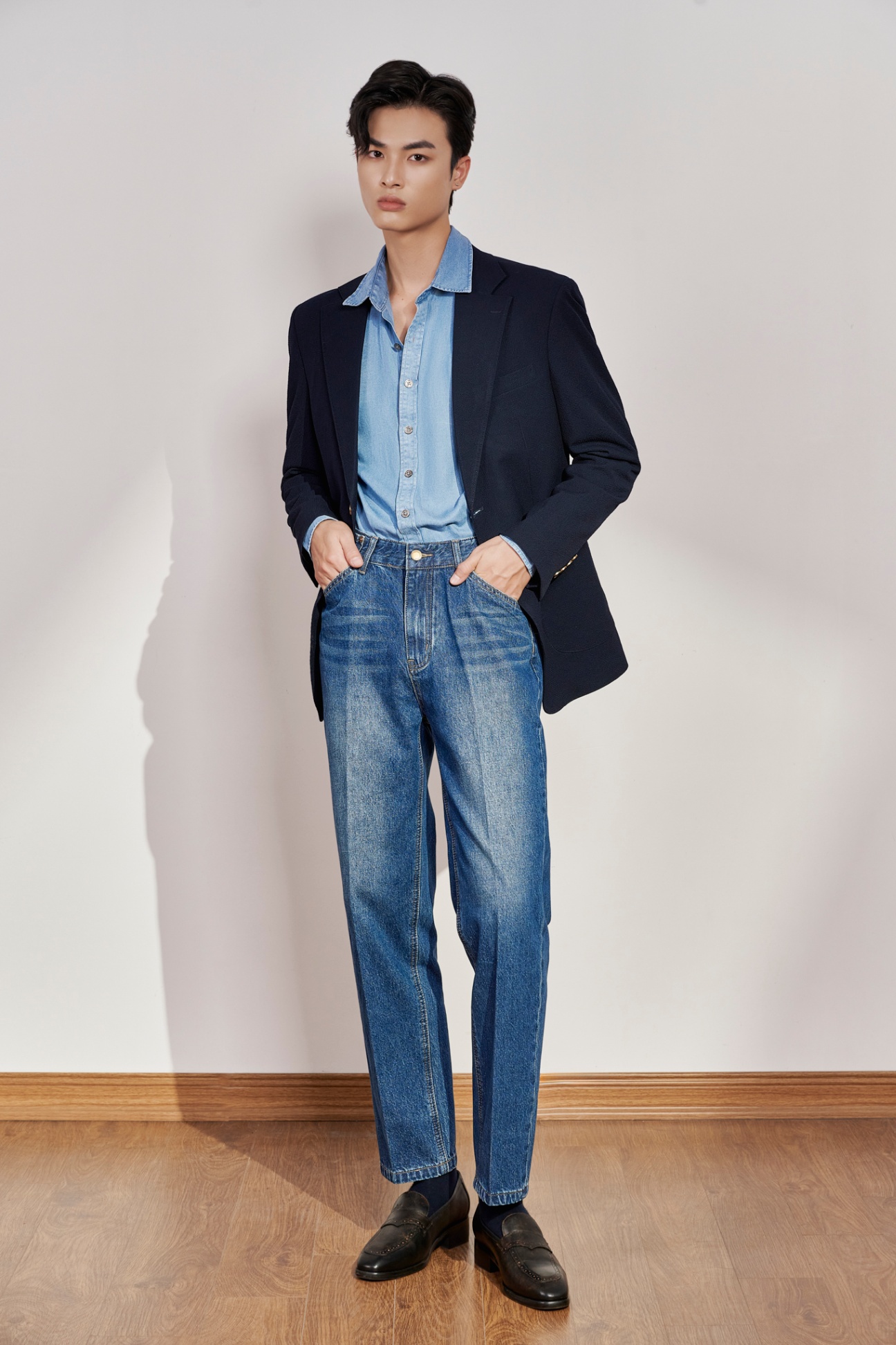 Vest Blazer xanh tím than,may đai thắt lưng, 2 khuy #529