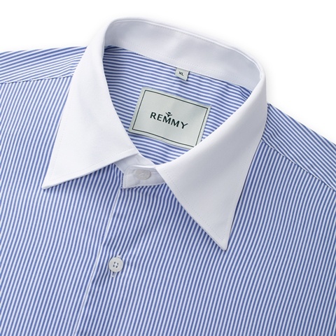 SM dài tay, cổ buttondown hiddent , màu trắng kẻ xanh, cổ - cổ tay đáp trắng #1096