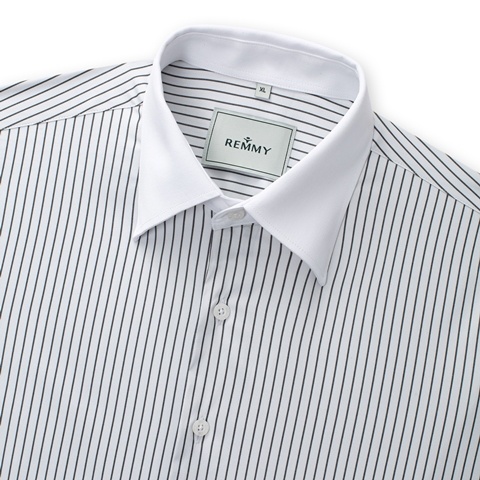 SM dài tay, cổ buttondown hiddent , màu trắng kẻ đen, cổ - cổ tay đáp trắng #1097