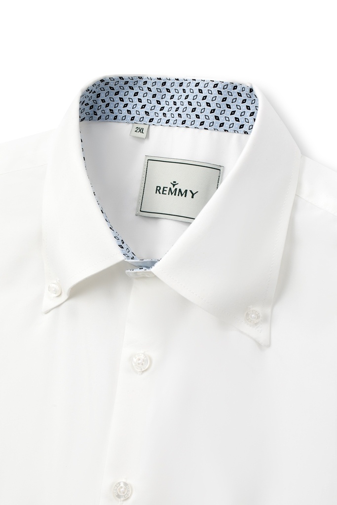 SM dài tay, cổ buttondown , màu trắng ngà , lót cổ - cổ tay đáp xanh họa tiết #1101