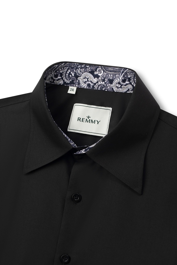 SM dài tay, cổ buttondown , màu đen , lót cổ - cổ tay đáp đen họa tiết #1102