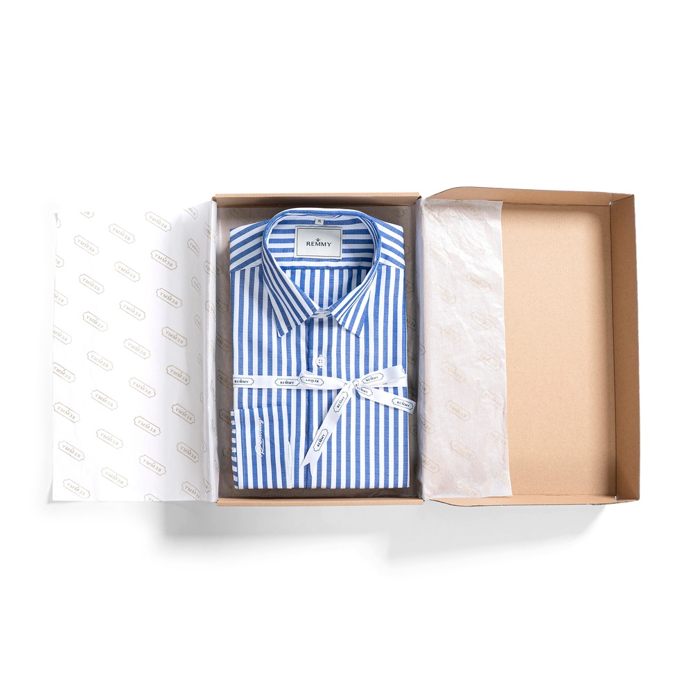 SM regular fit dài tay, màu trắng kẻ xanh đậm , cổ button down hidden #1123