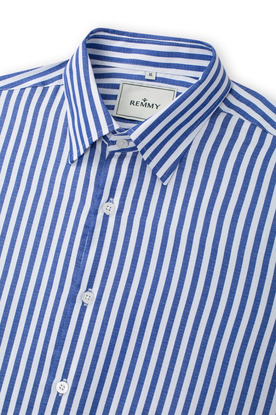 SM regular fit dài tay, màu trắng kẻ xanh đậm , cổ button down hidden #1123
