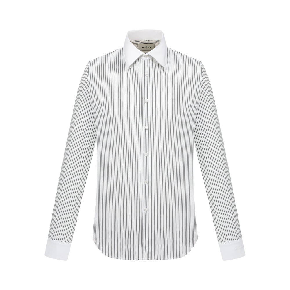 SM regular fit dài tay, màu trắng kẻ đen , cổ - cổ tay đáp trắng #1125