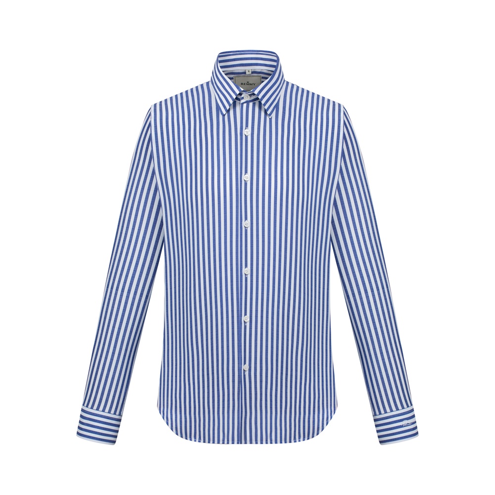 SM regular fit dài tay, màu trắng kẻ xanh đậm , cổ button down hidden #1123