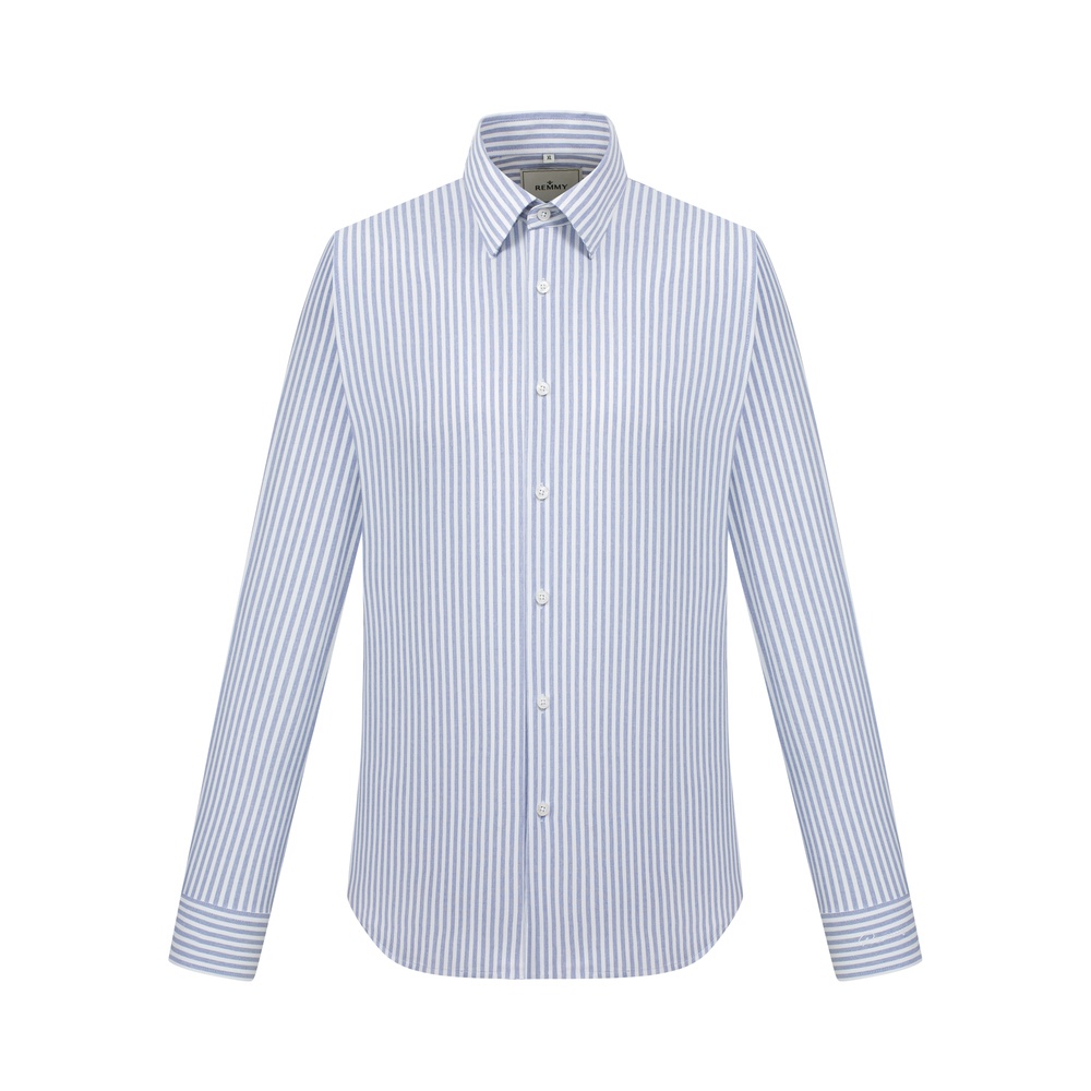 SM regular fit dài tay, màu trắng kẻ xanh nhạt , cổ button down hidden #1122