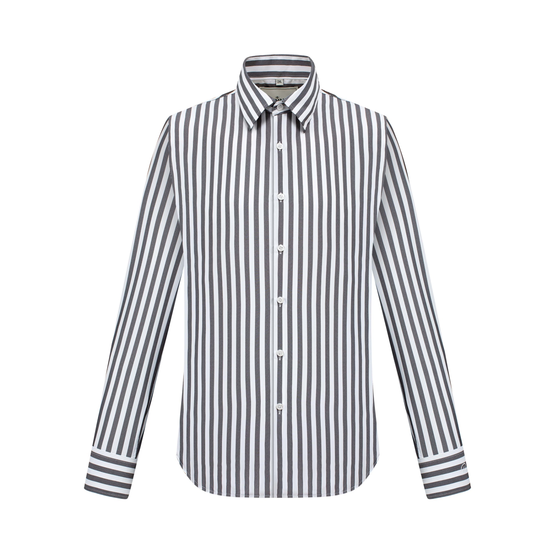 SM regular fit dài tay, màu trắng kẻ đen, cổ button down hidden #1133