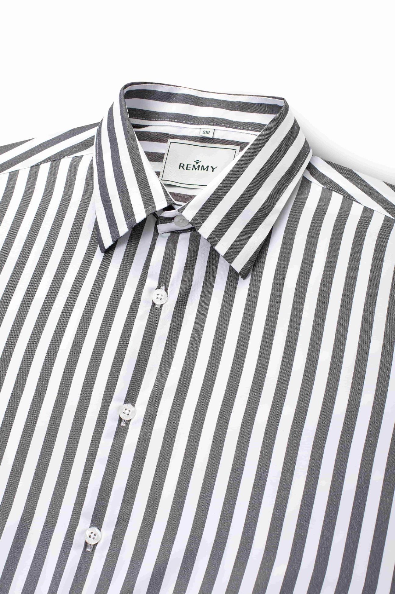 SM regular fit dài tay, màu trắng kẻ đen, cổ button down hidden #1133