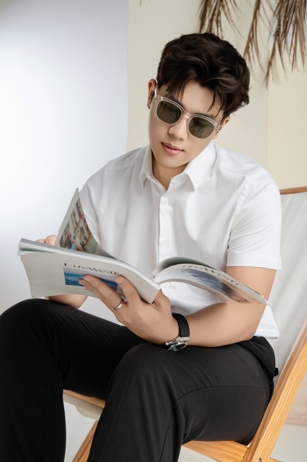 SM regular fit cộc tay, vải nano màu trắng, cổ basic #1130