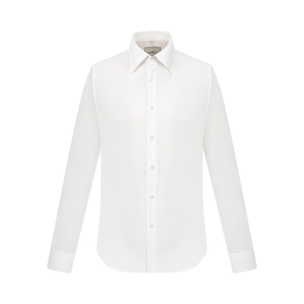 SM regular fit dài tay, màu trắng vải dệt herringbone , cổ button down hidden #1121