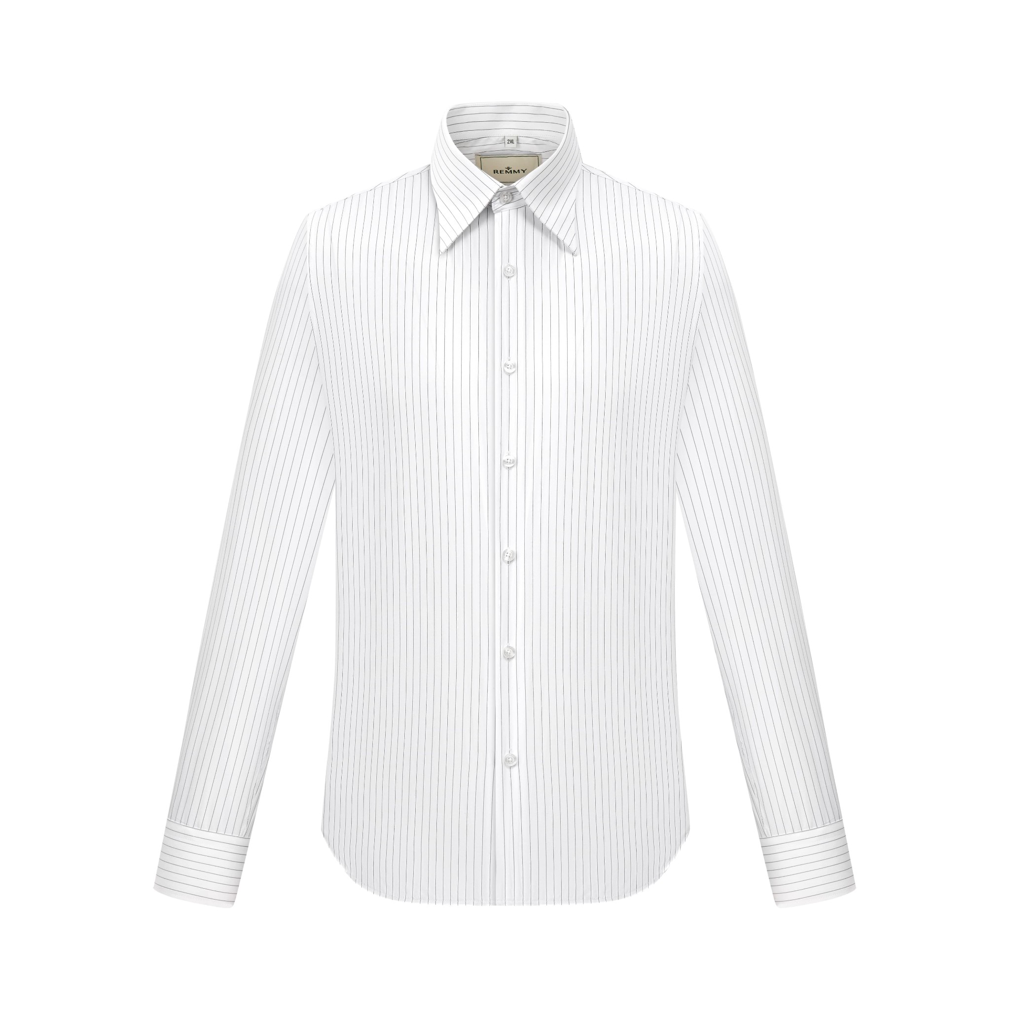 SM regular fit dài tay, màu trắng kẻ đen , cổ buttondown hiddent #1141