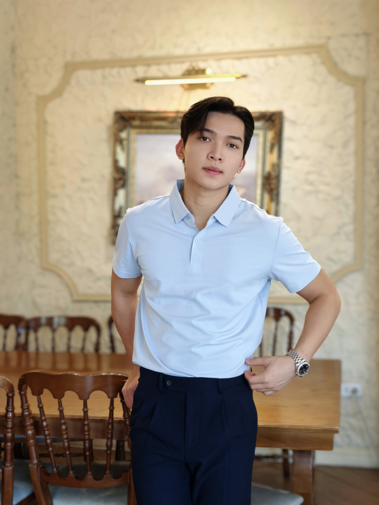 AF cổ bẻ , màu xanh trơn #381