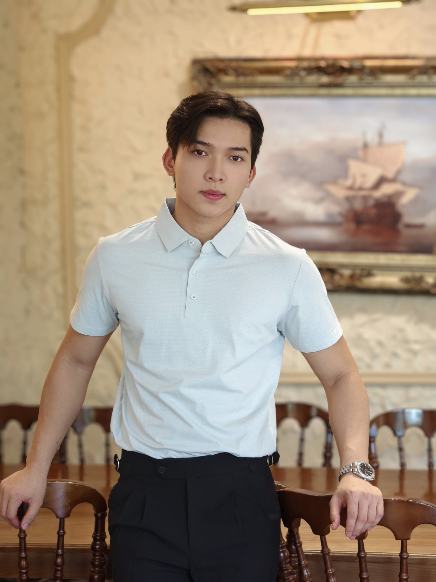 AF cổ bẻ màu xanh xám 2802 #378