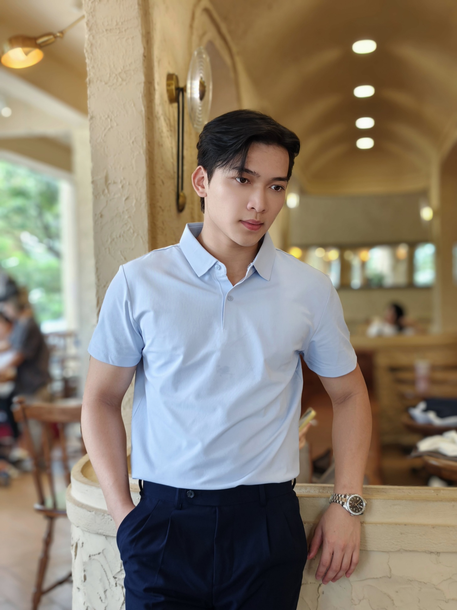 AF cổ bẻ , màu xanh trơn #381