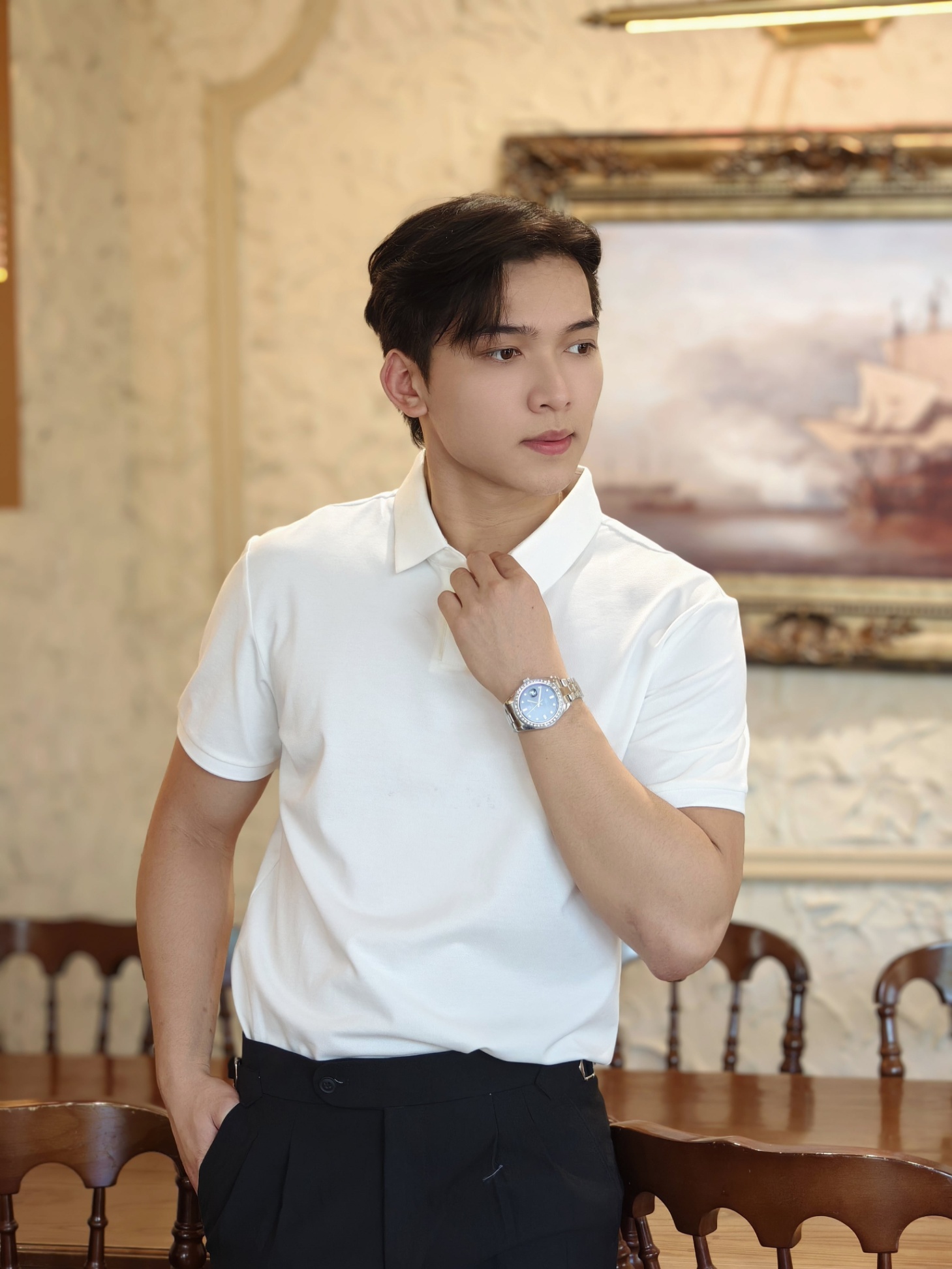 AF cổ bẻ màu trắng trơn 6701 #375