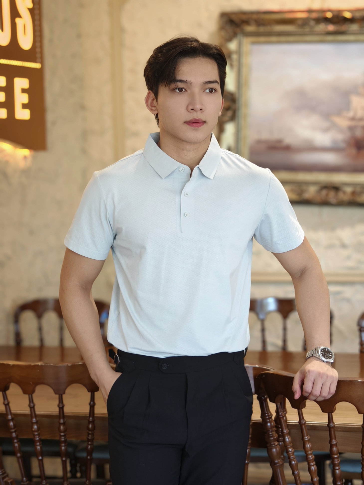 AF cổ bẻ màu xanh xám 2802 #378