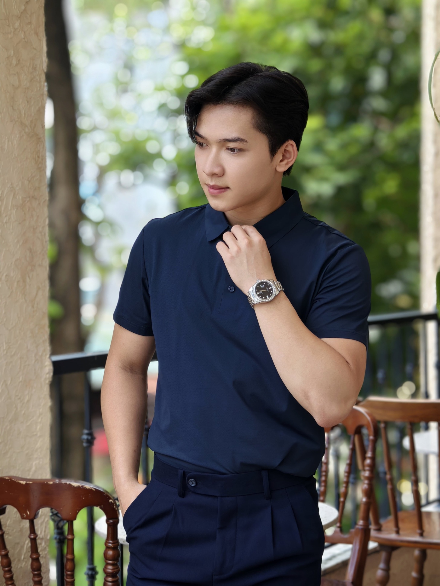 AF cổ bẻ cài khuy , màu tím than 2802 #384
