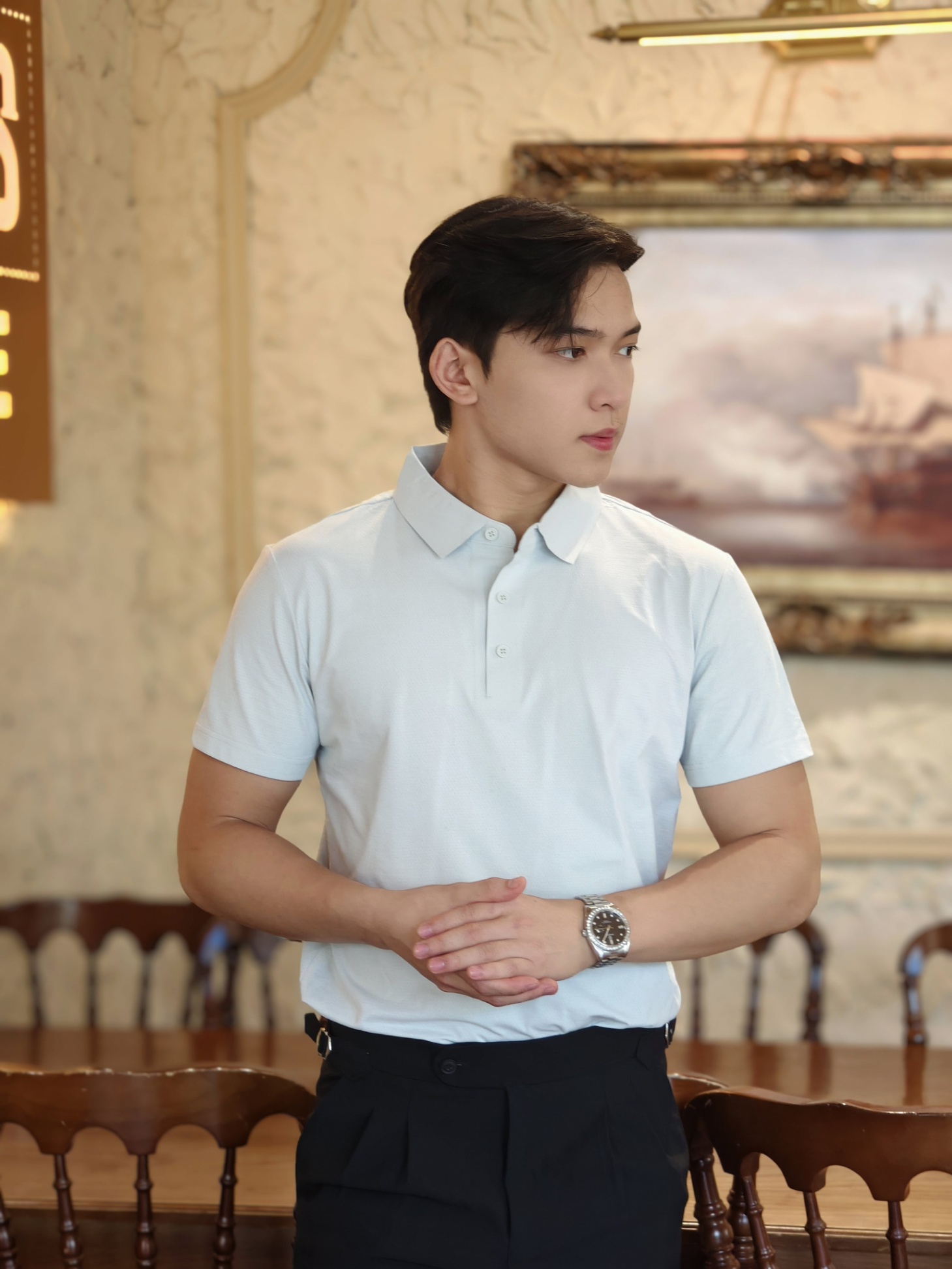 AF cổ bẻ màu xanh xám 2802 #378