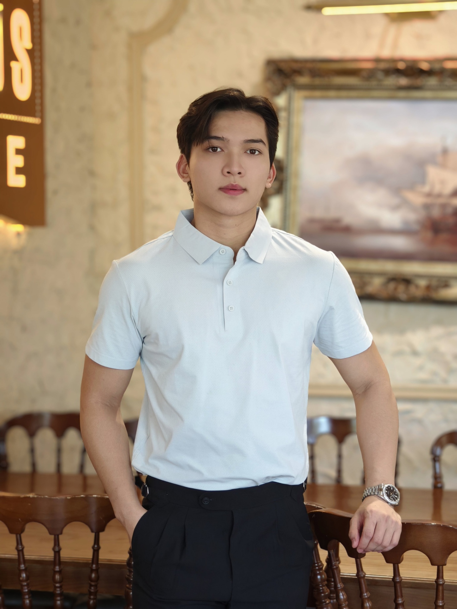 AF cổ bẻ màu xanh xám 2802 #378